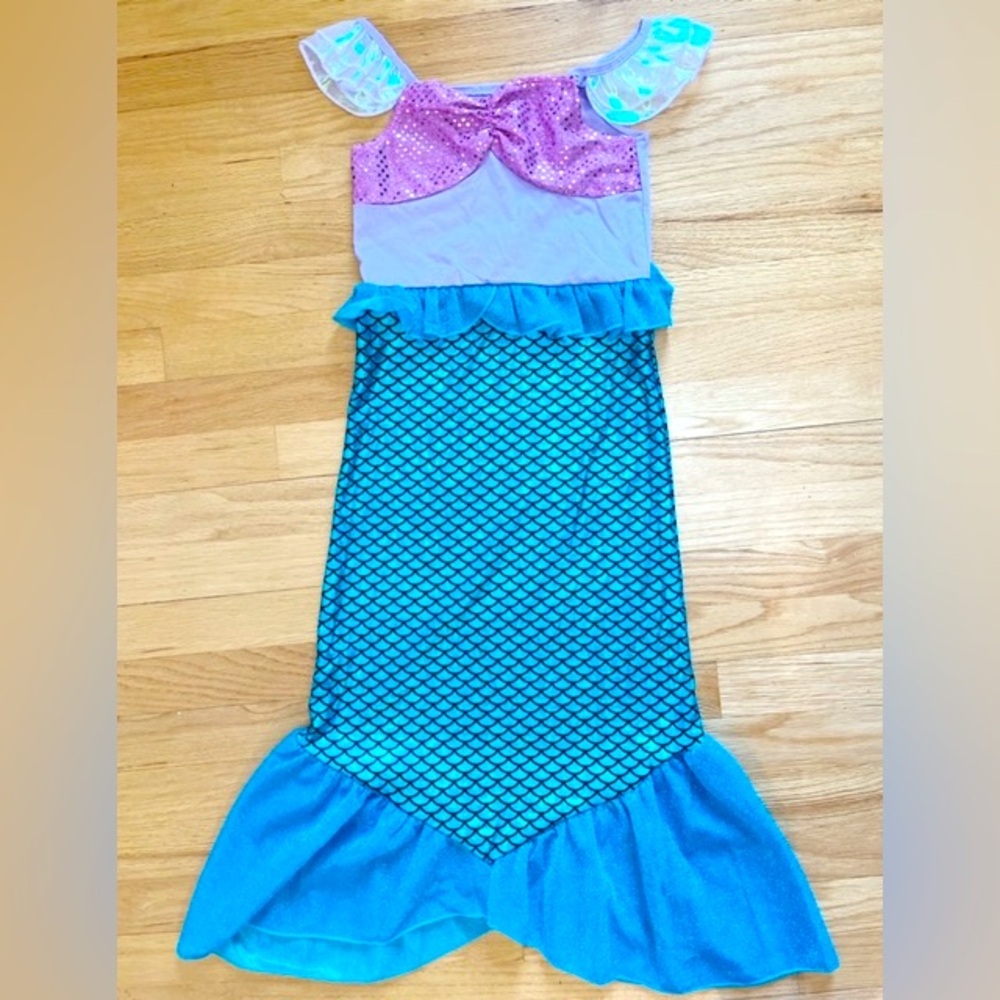 Purple and turquoise child mermaid dress up costume.